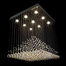 Moderní křišťálové lustry se čtvercovým zrcadlem a křišťálovou pyramidou (velké haly a byty)