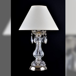 Bílá křišťálová lampa na noční stolek ze stříbrného kovu