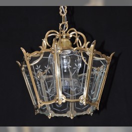 Mosazná lucerna s plochým sklem a 1 žárovkou