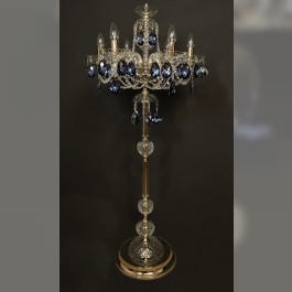 6-ramenná lampa zdobená velkými šedomodrými mandlemi