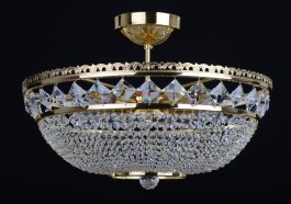 Zlatý košový křišťálový lustr Swarovski se čtvercovými kameny a 9-ti žárovkami