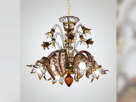 Lustr Murano se 6 rameny z čirého skla s barevným lemováním (topaz) 1