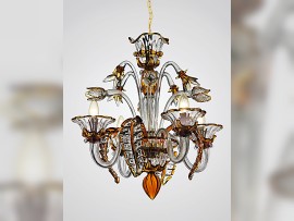 Lustr Murano se 6 rameny z čirého skla s barevným lemováním (topaz) 2