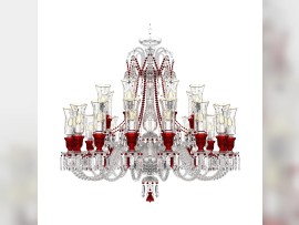 Lustr Baccarat s rubínovými tulipány pro umístění světelných váz - 24karátový zlatý pásek a dekorace