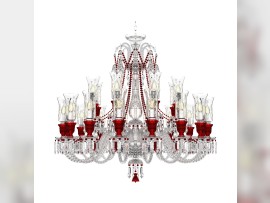 Lustr Baccarat s rubínovými tulipány pro umístění světelných váz - čiré sklo s ručním gravírováním