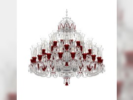 Lustr Baccarat s rubínovými tulipány pro umístění světelných váz - čiré sklo s hlubokým brusem