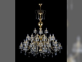 Velký lustr do obytných prostor s trubkovitými rameny, průměr 154 × 170 cm / 39 žárovek, křišťálové mandle – luxusní dekorace do každé vstupní haly. Kód 6460-39-S