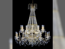 Velký lustr ve tvaru koše se strassovými kamínky a kovovými rameny ve dvou úrovních, průměr 120 × 140 cm / 24 žárovek, kód 7330-12+12-S