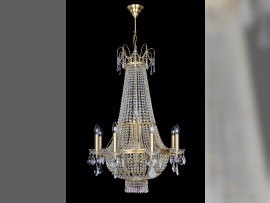 Menší lustr typu „Strass Basket“ s kovovými rameny – matná mosaz, průměr 70 x 102 cm / 13 žárovek, kód 7330-13-ZM