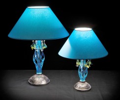 Modré stolní lampy ze skla se stínítky