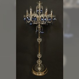 6-ramenná lampa zdobená velkými šedomodrými mandlemi
