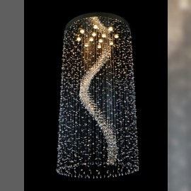 Moderní křišťálové lustry s kulatým zrcadlem a křišťálovou spirálou (interiéry hal)