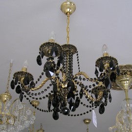 The 5 Arms Gold & Black cast brass chandelier - Highlighted relief & Black almonds