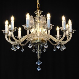The 12 bulbs custom-made glass chandelier in Murano style - glass leaves & Flowers