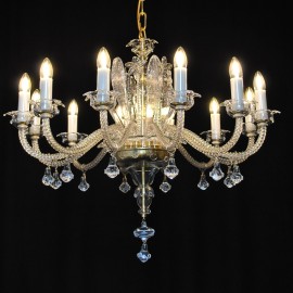 The 12 bulbs custom-made glass chandelier in Murano style - glass leaves & Flowers
