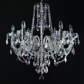 The 8 arms purple crystal chandelier with design hand blown bobeches - Silver finish