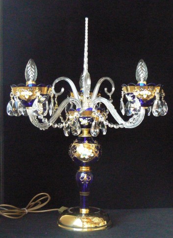3-ramenná modrá stolní křišťálová lampa dekorovaná vysokým smaltem
